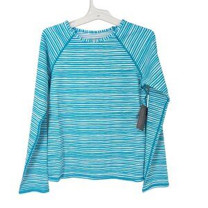 Garnet Hill Kids Rash Guard Swim Top UPF 50 Striped Coastal Long Sleeve Size 14